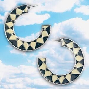❤️ Oversized Tribal Flat Hoop Enamel Earrings Clowncore Checkerboard Aztec Boho